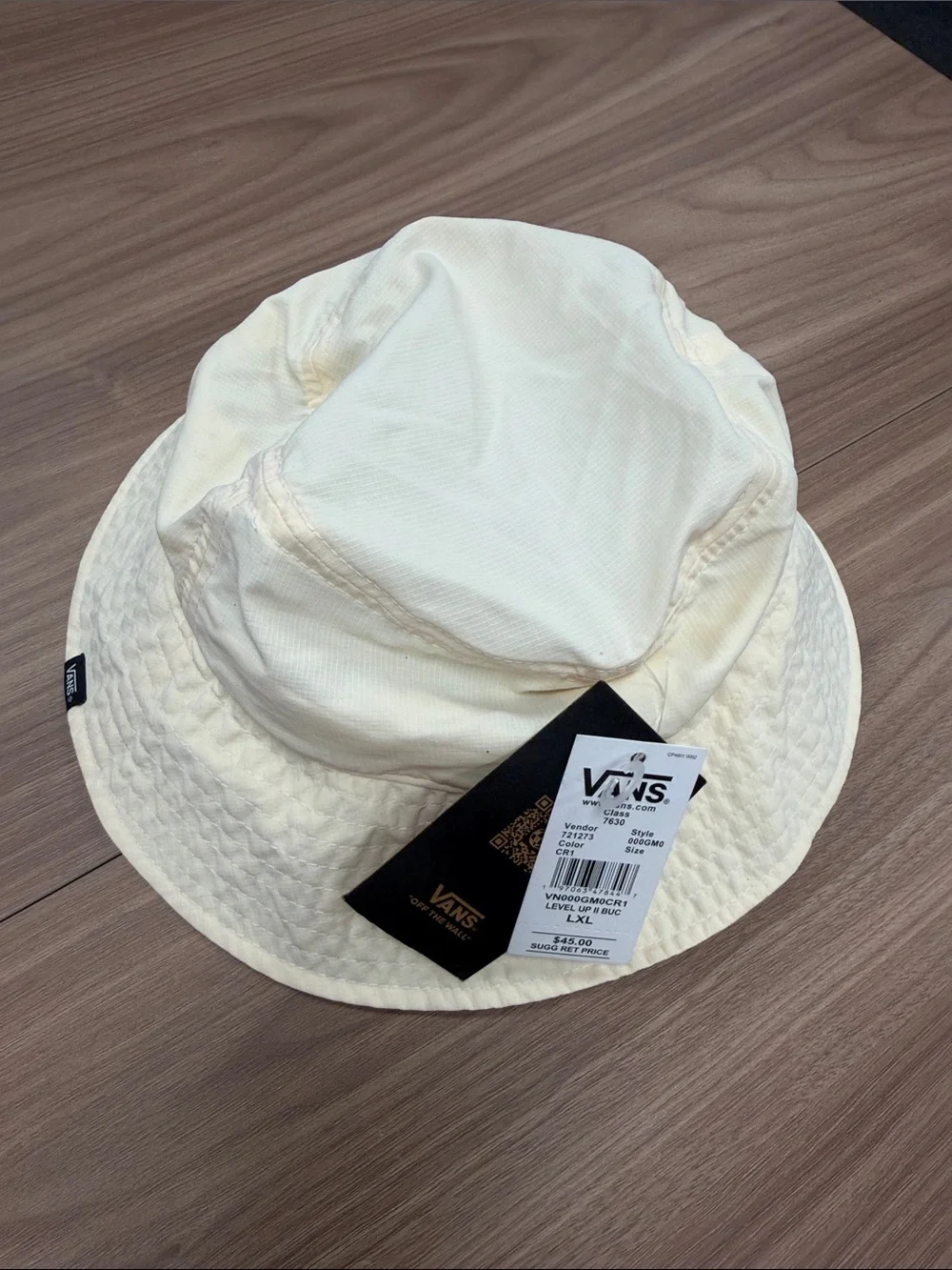 Vans Cream Bucket Hat with Checkered Chin Cord